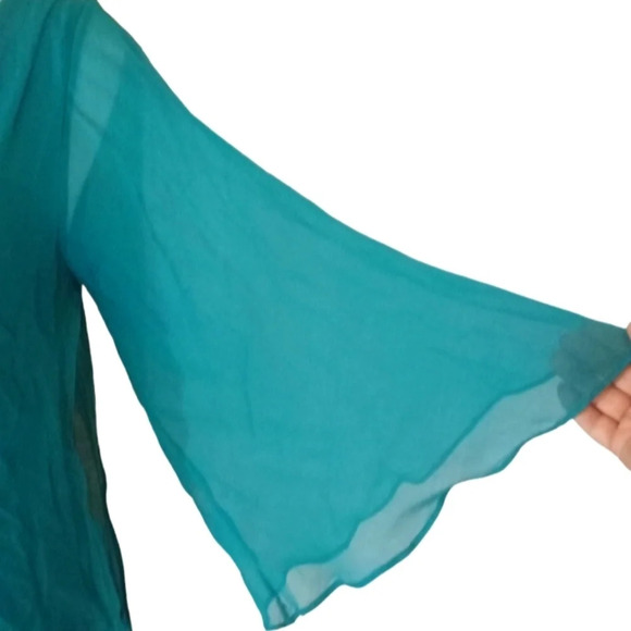 Matty M Teal Flowy Drape Front 100% Silk Blouse Made in USA Size XS - Picture 3 of 5